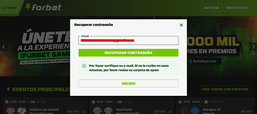 acceso cuenta Forbet Ecuador